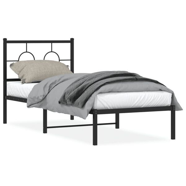 vidaXL Bed Frame Black Powder-Coated Steel Twin Bed Frame Rectangular