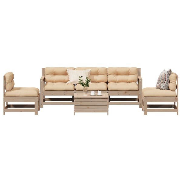 vidaXL 6 Piece Patio Lounge Set with Cushions Solid Wood Pine