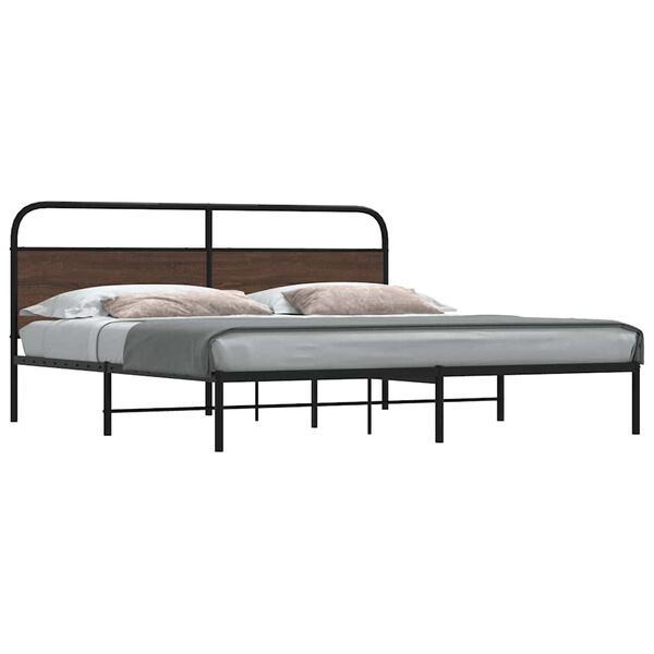vidaXL Bed Frame Brown Oak Steel, Engineered wood Super King Bed Frame