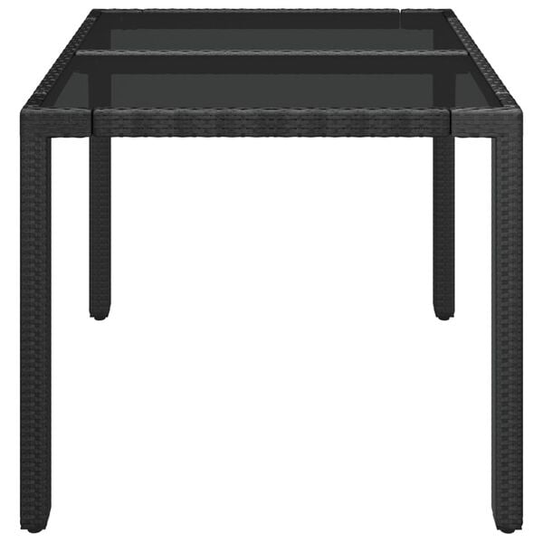 vidaXL Garden Table With Glass Top Black Poly rattan with tempered glass top