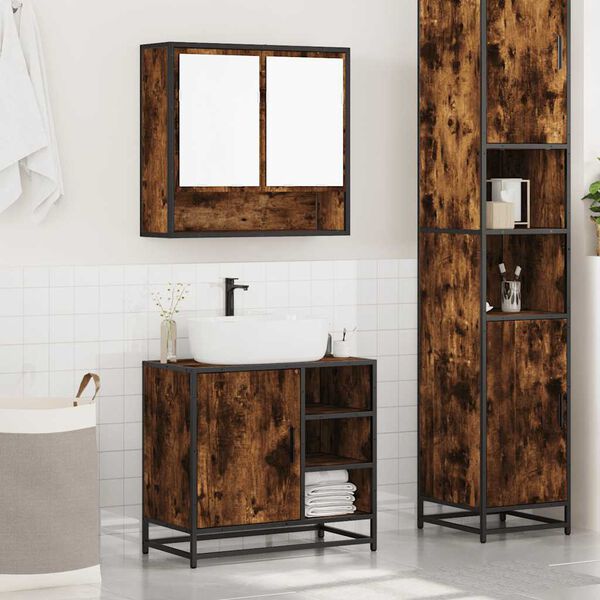 vidaXL Bathroom Furniture Set Smoked Oak Engineered Wood Medium