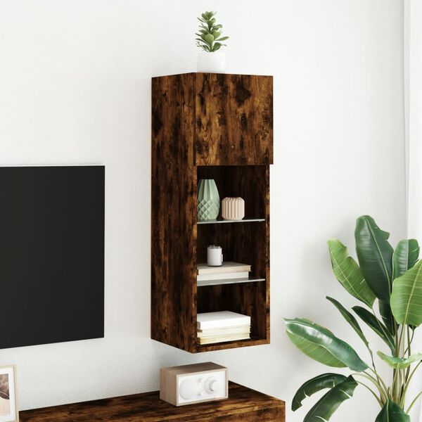 vidaXL TV Cabinet Smoked Oak Engineered Wood and Glass Medium TV Cabinet