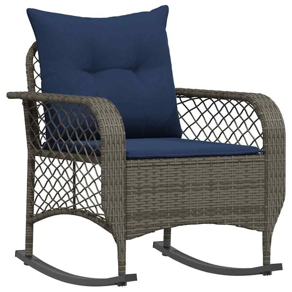 vidaXL Patio Rocking Chair with Cushions Gray Poly Rattan