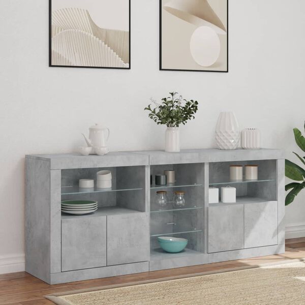 vidaXL Sideboard Concrete Grey Engineered Wood, Glass Large Sideboard