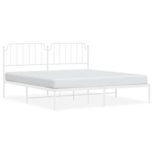 vidaXL Bed Frame White Powder-Coated Steel Queen Modern Bed Frame