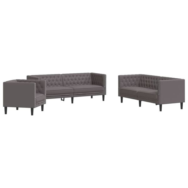 vidaXL 3 Piece Chesterfield Sofa Set Gray Faux Leather