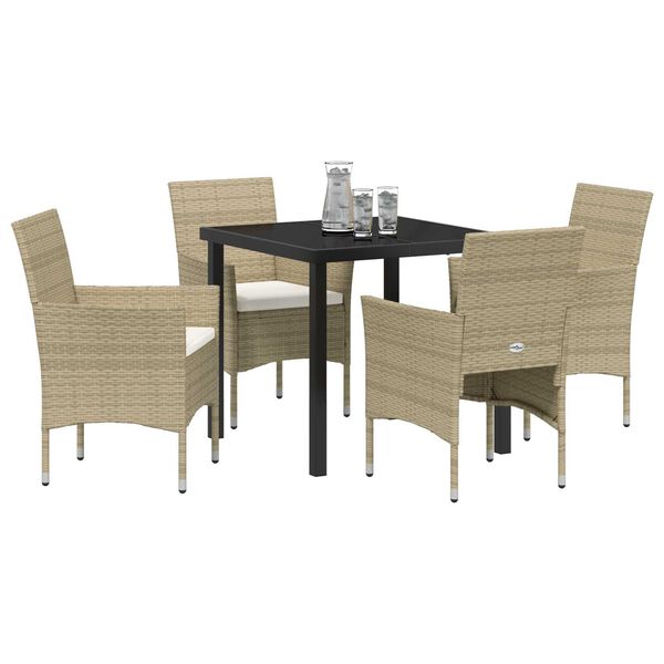 vidaXL Garden Dining Set with Cushion 5 pcs Beige Poly Rattan