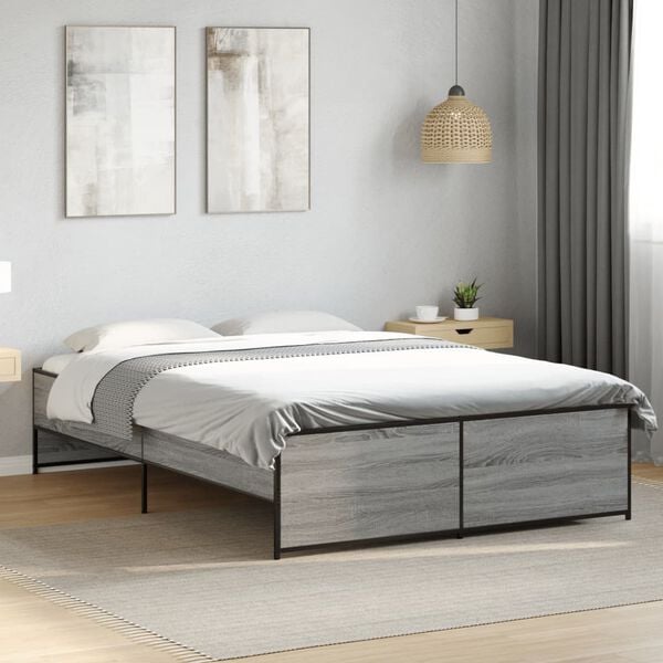 vidaXL Bed Frame Gray Sonoma Engineered wood, Steel Full Durable