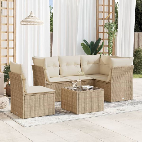 vidaXL Garden Sofa Set Beige PE rattan, powder-coated steel, tempered glass