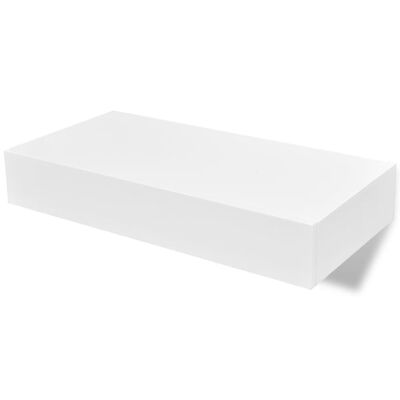 New White Floating Wall Shelf Display Storage Shelf with Drawer 19"/31.5"