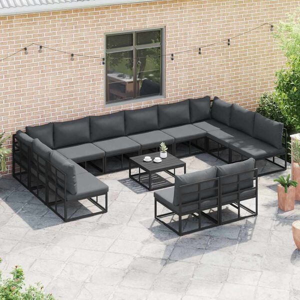 vidaXL Garden Sofa Set with Cushion 12 pcs Black Aluminium