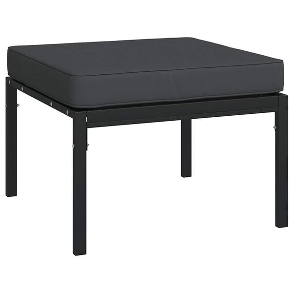 vidaXL Garden Footstool Black and Grey Powder-Coated Steel, Polyester, Foam