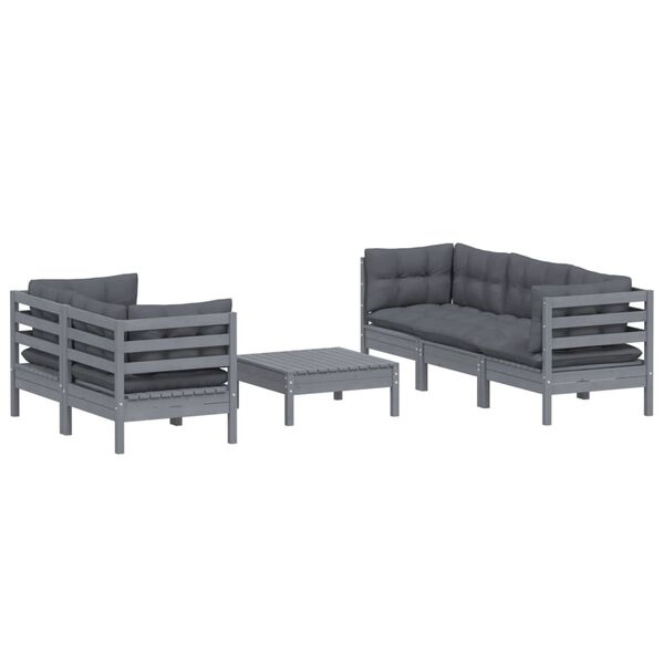 vidaXL Garden Lounge Set Gray Solid pinewood, fabric (100% polyester)