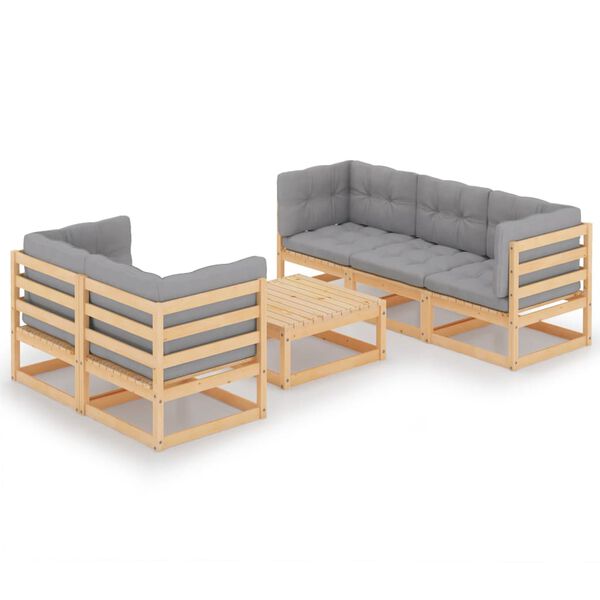 vidaXL Garden Lounge Set Natural pine, Grey cushions