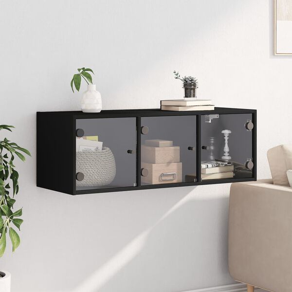 vidaXL Wall Cabinet with Glass Doors Black 40.2"x14.6"x13.8"