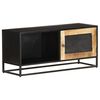 vidaXL TV Cabinet Black, Brown Rough Mango Wood, Iron, MDF Medium