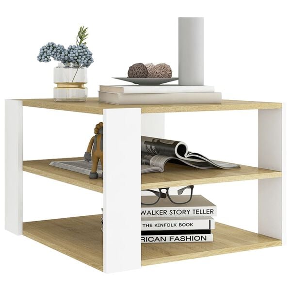 vidaXL Coffee Table Sonoma Oak and White Engineered Wood Square Modern