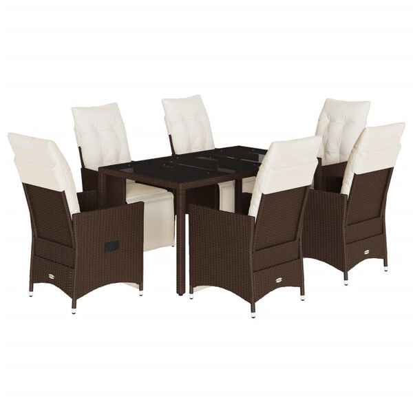 vidaXL 7 Piece Patio Bistro Set with Cushions Brown Poly Rattan