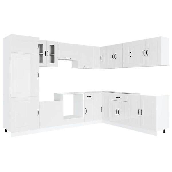 vidaXL Kitchen Cabinet Set Gloss White Engineered Wood, Glass Large