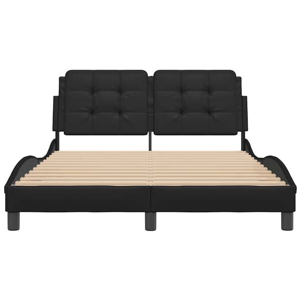 vidaXL Bed Frame Black Faux Leather, Metal, Solid Pine Wood, Plywood