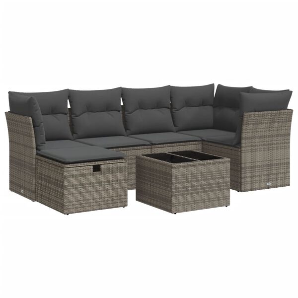 vidaXL Garden Sofa Set Grey PE Rattan, Powder-Coated Steel, Tempered Glass