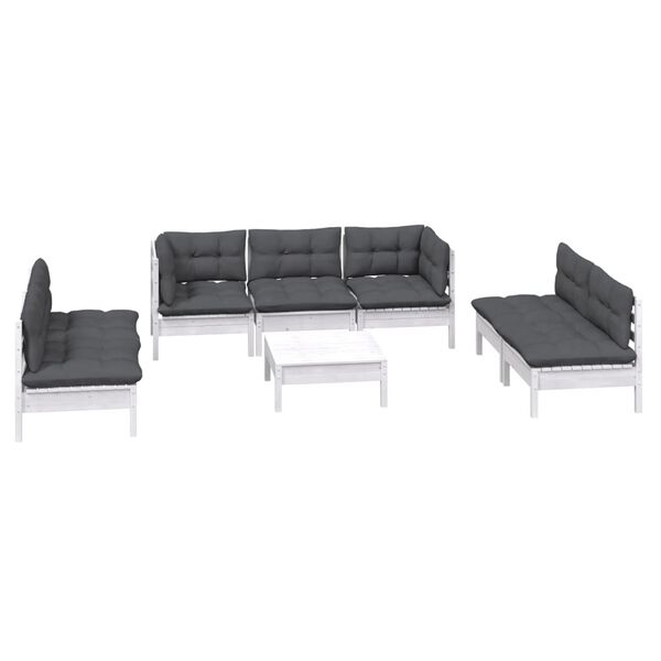 vidaXL Garden Lounge Set White, Charcoal Solid pinewood, 100% polyester