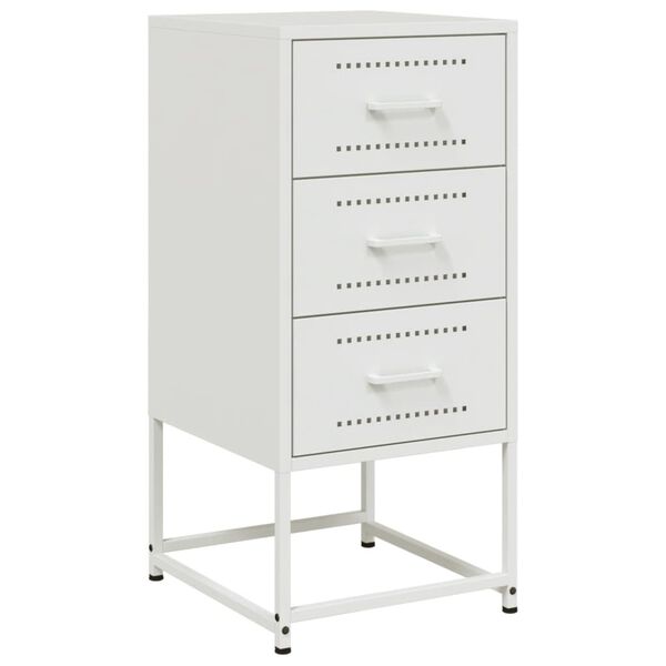 vidaXL Bedside Cabinet White Steel Medium Bedside Cabinet Rectangular