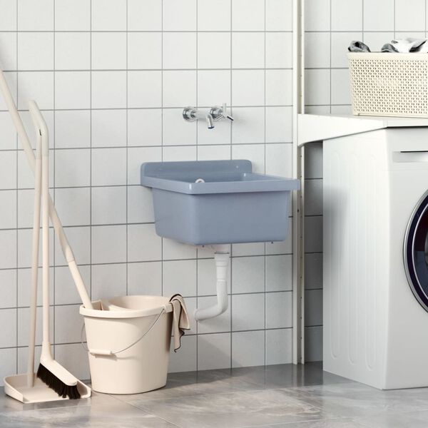 vidaXL Sink Washbasin for Wall Mounting Grey 15.7x15.7x9.4" Resin