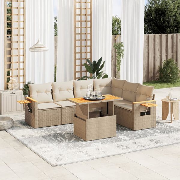 vidaXL Garden Sofa Set Beige PE rattan 7 Piece