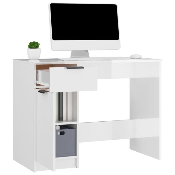 vidaXL Desk High gloss white Engineered wood Desk Rectangular