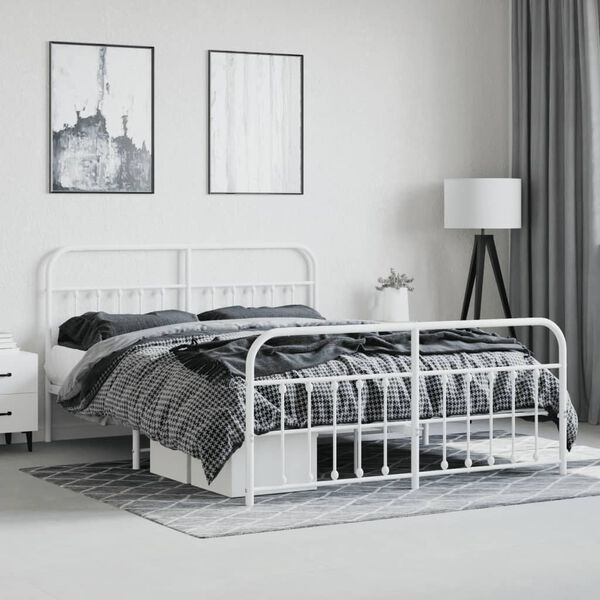 vidaXL Bed Frame White Steel Double Bed Frame Rectangular Industrial