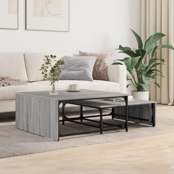 vidaXL Nesting Coffee Table Set of 2 Grey sonoma Engineered wood and metal
