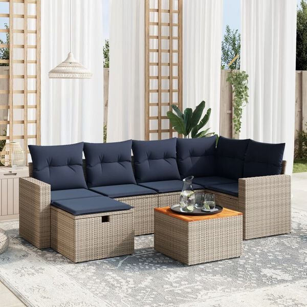vidaXL 7 Piece Patio Sofa Set with Cushions Gray Poly Rattan