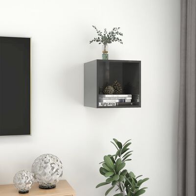 vidaXL Wall Cabinet High Gloss Gray 14.6"x14.6"x14.6" Engineered Wood