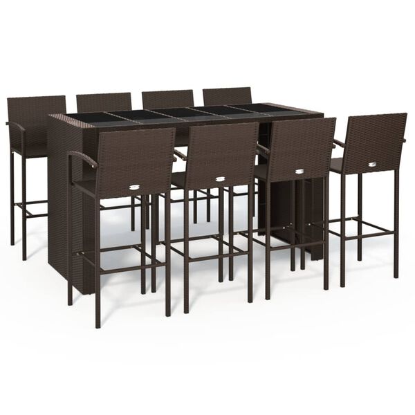 vidaXL Garden Bar Set Brown PE rattan, powder-coated steel, tempered glass
