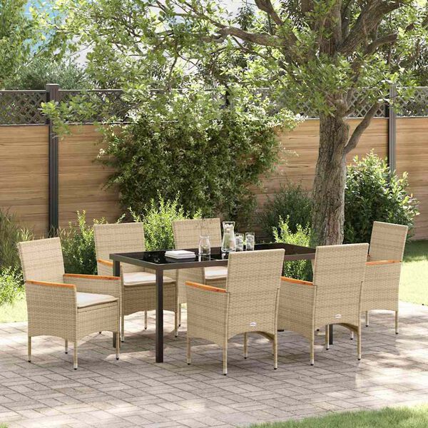 vidaXL Garden Dining Set with Cushion 7 pcs Beige Poly Rattan