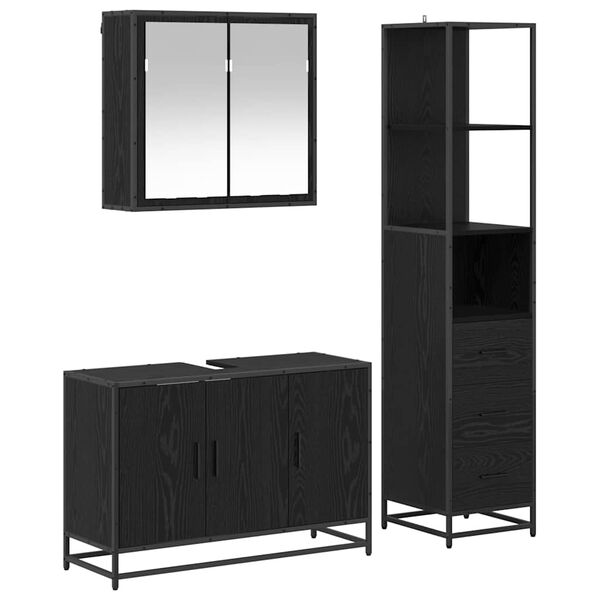 vidaXL Bathroom Furniture Set 3 pcs Black Oak Engineered Wood