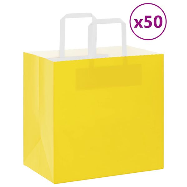 vidaXL Paper Bags 50 pcs with Handles Yellow 10.2x6.7x9.8"