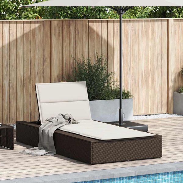 vidaXL Sunbed with Floating Cushion Brown Poly Rattan