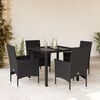 vidaXL 5 Piece Patio Dining Set with Cushions Black Poly Rattan and Glass