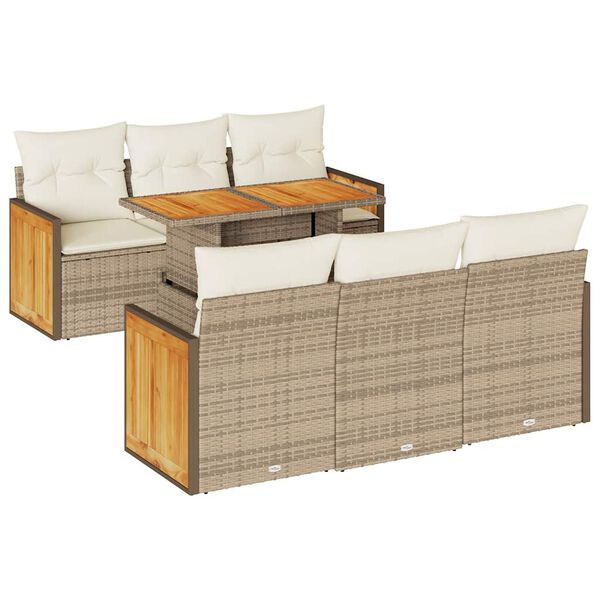 vidaXL Garden Sofa Set Beige PE Rattan 7-Piece Set Adjustable Feet