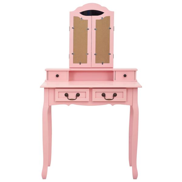 vidaXL Dressing Table Set with Stool Pink 31.5x27.2x55.5" Paulownia Wood