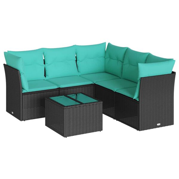 vidaXL 6 Piece Patio Sofa Set with Cushions Black Poly Rattan