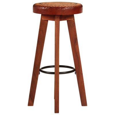 vidaXL Bar Stools 2 pcs Real Leather and Solid Wood Acacia