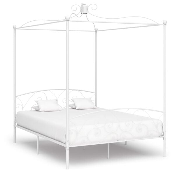 vidaXL Bed Frame White Metal Super King Bed Frame Rectangular