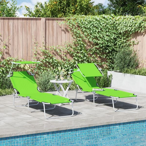 vidaXL Sun Lounger Green Powder-coated Steel Standard Foldable