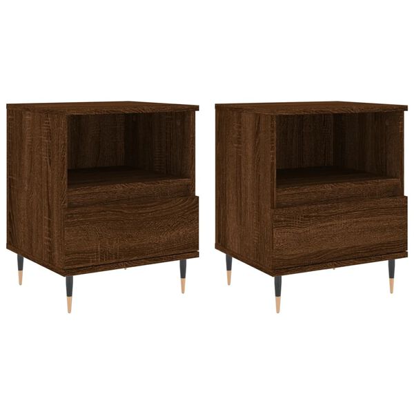 vidaXL Bedside Cabinet Set of 2 Brown Oak Engineered Wood, Metal Medium