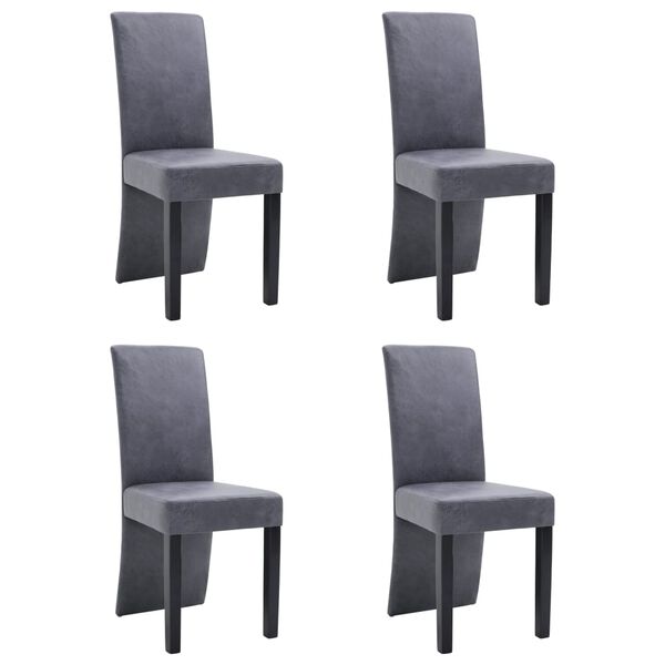 vidaXL Dining Chair Set of 4 Grey Faux suede and wood Standard Modern