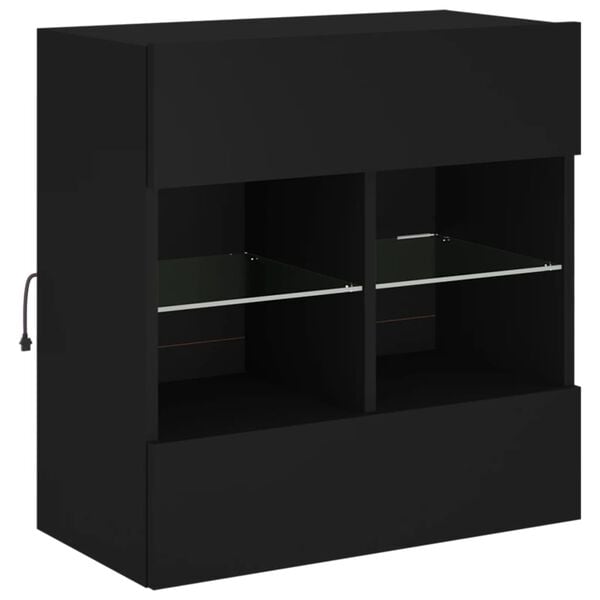 vidaXL TV Wall Cabinet Black Engineered wood and glass Standard