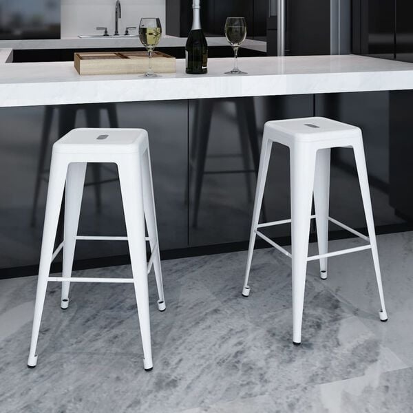 vidaXL Bar Stool Set of 2 White Steel 16.9 x 16.9 x 29.9 in Footrest